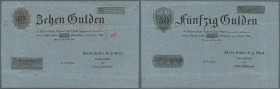 Austria: 10 Gulden / 50 Gulden 1816 FORMULAR P. A55b, A57b, the face of the 10 Gulden note is printed on one side, the face of the 50 Gulden on the ot...