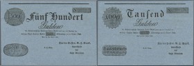 Austria: 500 Gulden / 1000 Gulden 1816 FORMULAR P. A59b, A60b, the face of the 500 Gulden note is printed on one side, the face of the 1000 Gulden on ...
