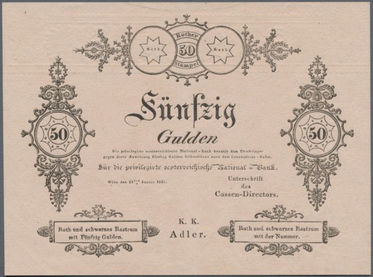 Austria: 50 Gulden 1825 P. A64b FORMULAR, light center fold, condition: XF+.