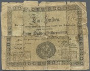 Austria: 1 Gulden 1848 P. A79a, seldom seen note but in very used condition, torn into 4 parts and rejoined on thick paper, condition: Poor.