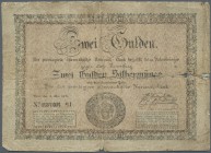 Austria: 2 Gulden 1848 P. A80a, seldom seen issue, strong used, nearly completly torn at horizontal fold but taped on back along this fold, borders wo...