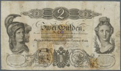 Austria: 2 Gulden 1848 P. A82, used with several folds and staining in paper, 3 tapes on back which cause traces of tape at front center, center hole,...
