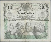 Austria: 10 Gulden 1863 P. A89, horizontal and vertical fold, 4 repaired 5mm border tears, no holes and still crispness in paper, rare item, condition...