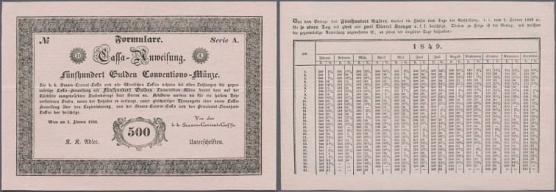 Austria: 500 Gulden 1849 P. A106b FORMULAR, one horizontal fold and very light h...