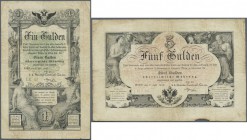 Austria: set of 2 different notes containing 1 Gulden 1886 P. A150 (F) and 5 Gulden 1886 P. A151b (F-, small missing part at lower right border). Nice...