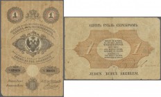 Poland: 1 Rouble Silver 1858 P. A45, several folds, lower left edge missing, stong center fold which caused a tear into the middle, not repaired, stil...