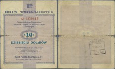 Poland: Bon Towarowy 10 Dollars 1960, P.FX7 in well worn condition with several tears at left and right border, small center at center. Condition: VG