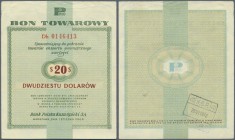 Poland: Bon Towarowy 20 Dollars 1960, P.FX18, nice used condition with small folds and creases at upper margin. Condition: F+