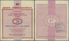 Poland: Bon Towarowy 50 Dollars 1960, P.FX19, several folds and tiny tears at left and right border. Condition: F-