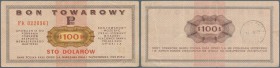 Poland: Bon Towarowy 100 Dolarow 1969, P.FX33, several folds and tiny tear at upper margin. Condition: F