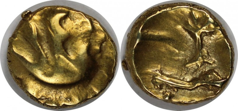 Keltische Münzen, BELGICA. ANONYM. AV-1/4 Stater 60/25 v. Chr, 1,48 g. Schiff mi...