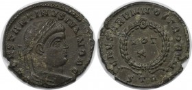 Römische Münzen, MÜNZEN DER RÖMISCHEN KAISERZEIT. Constantin (II.) als Caesar 317-337 n. Chr. Follis (Trier), 2. Offizin. Vs: CONSTANTINVSIVNNOBC Rs: ...