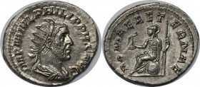 Römische Münzen, MÜNZEN DER RÖMISCHEN KAISERZEIT. ROM. PHILIPPUS I. ARABS. Antoninianus 244-247 n. Chr, 4.13 gms. Silber. RIC 44b. Stempelglanz
