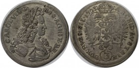 RDR – Habsburg – Österreich, RÖMISCH-DEUTSCHES REICH. Karl VI (1711 - 1740). Groschen / 3 Kreuzer 1723, Schlesien (Breslau). gutes Sehr schön