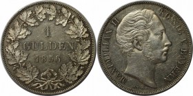 Altdeutsche Münzen und Medaillen, BAYERN / BAVARIA. Maximilian II. Joseph (1848-1864). Gulden 1856, Silber. Jaeger 82. AKS 151.Vorzüglich. Kratzer