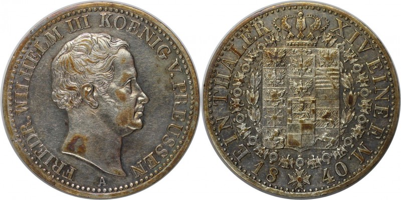 Altdeutsche Münzen und Medaillen, BRANDENBURG IN PREUSSEN. Taler 1840 A, Silber....