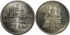 Altdeutsche Münzen und Medaillen, HAMBURG, Stadt. Schilling 1855 A. Billon. KM #586. AKS 20. Stempelglanz