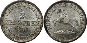 Altdeutsche Münzen und Medaillen, HANNOVER. Georg V. (1851 - 1866). 1/2 Groscen 1858 B, Silber. KM #235. AKS 151. Stempelglanz