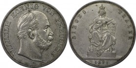 Altdeutsche Münzen und Medaillen, PREUßEN. Wilhelm I (1861-1888). Siegestaler 1871, Vs: Kopf n.r. / Rs: Thronende Borussia mit Schwert. Silber. KM 500...