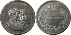 Altdeutsche Münzen und Medaillen, SACHSEN. 2 Taler (Vereinsdoppeltaler) 1872 B, Johann 1854-1873-Goldene Hochzeit. KM 1231. Vorzüglich