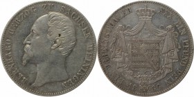 Altdeutsche Münzen und Medaillen, SACHSEN - MEININGEN. Bernhard Erich Freund (1803-1866). Taler 1866, Vs: kopf n.I. / Rev: Wappenschild auf gekrontem ...