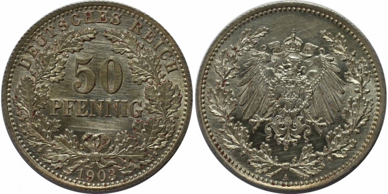Deutsche Münzen und Medaillen ab 1871, REICHSKLEINMÜNZEN. 50 Pfennig 1903 A, Sil...
