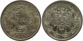 Deutsche Münzen und Medaillen ab 1871, REICHSKLEINMÜNZEN. 50 Pfennig 1903 A, Silber. Jaeger 15. Vorzüglich-Stempelglanz, Berieben.