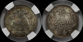 Deutsche Münzen und Medaillen ab 1871, REICHSKLEINMÜNZEN. 1/2 Mark 1908 D. Jaeger 16. NGC MS-66