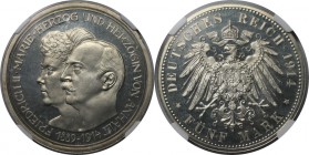 Deutsche Münzen und Medaillen ab 1871, REICHSSILBERMÜNZEN, Anhalt - Dessau. Friedrich II (1904-1918). 5 Mark 1914 A, Silber. KM 31. NGC PR-65 Cameo