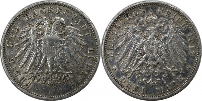 Deutsche Münzen und Medaillen ab 1871. REICHSSILBERMÜNZEN. Lübeck. Freie Stadt. ...