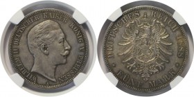 Deutsche Münzen und Medaillen ab 1871, REICHSSILBERMÜNZEN, Preußen. Wilhelm II (1888-1918). 5 Mark 1888 A, Silber. Jaeger 101. NGC AU-58