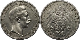 Deutsche Münzen und Medaillen ab 1871, REICHSSILBERMÜNZEN, Preußen, Wilhelm II (1888-1918). 3 Mark 1909 A, Silber. Jaeger 103. Vorzüglich