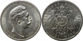 Deutsche Münzen und Medaillen ab 1871, REICHSSILBERMÜNZEN, Preußen, Wilhelm II (1888-1918). 3 Mark 1911 A, Silber. Jaeger 103. Vorzüglich
