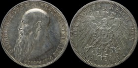 Deutsche Münzen und Medaillen ab 1871, REICHSSILBERMÜNZEN, Sachsen-Meiningen. Georg II (1866-1914). 3 Mark 1915, Auf seinen Tod. Vs: Kopf n.I./ Rs: Re...