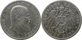 Deutsche Münzen und Medaillen ab 1871, REICHSSILBERMÜNZEN, Württemberg, Wilhelm II (1891-1918). 5 Mark 1895 F, Silber. Jaeger 176. Sehr schön