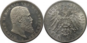 Deutsche Münzen und Medaillen ab 1871, REICHSSILBERMÜNZEN, Württemberg. Wilhelm II (1891-1918). 5 Mark 1913 F. Silber. Jaeger 176. Vorzüglich-stempelg...