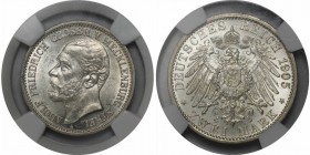 Deutsche Münzen und Medaillen ab 1871, REICHSSILBERMÜNZEN, Mecklenburg-Strelitz. Friedrich Grossh. 2 Mark 1905 A, Silber. Jaeger 91. NGC MS-63
