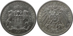 Deutsche Münzen und Medaillen ab 1871, REICHSSILBERMÜNZEN, Hamburg. Stadtwappen. 3 Mark 1909 J, Silber. Jaeger 64. Sehr schön-vorzüglich