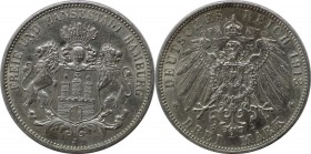 Deutsche Münzen und Medaillen ab 1871, REICHSSILBERMÜNZEN, Hamburg. Stadtwappen. 3 Mark 1913 J, Silber. Jaeger 64. Vorzüglich