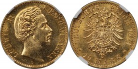 Deutsche Münzen und Medaillen ab 1871, REICHSGOLDMÜNZEN, Bayern, Ludwig II (1864-1886). 10 Mark 1874 D, Gold. KM 898. NGC MS-62
