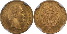 Deutsche Münzen und Medaillen ab 1871, REICHSGOLDMÜNZEN, Bayern, Ludwig II (1864-1886). 5 Mark 1877 D, Gold. KM 904. NGC MS-63