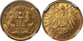 Deutsche Münzen und Medaillen ab 1871, REICHSGOLDMÜNZEN, Hamburg. 10 Mark 1906 J, Gold. KM 608. NGC AU-58