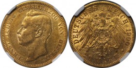 Deutsche Münzen und Medaillen ab 1871, REICHSGOLDMÜNZEN, Hesse-Darmstadt, Ernst Ludwig (1892-1918). 20 Mark 1900 A. Gold. KM 371. NGC AU-55