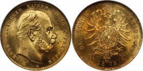 Deutsche Münzen und Medaillen ab 1871, REICHSGOLDMÜNZEN, Preußen, Wilhelm I (1861-1888). 10 Mark 1873 A, Berlin. Gold. KM 502. NGC MS-67