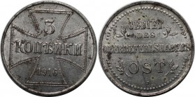Deutsche Münzen und Medaillen ab 1871, DEUTSCHE NEBENGEBIETE. Oberbefehlshaber Ost. 3 Kopeken 1916 J. Stempelglanz