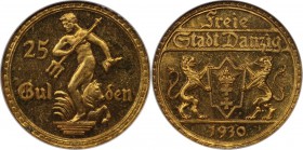 Deutsche Münzen und Medaillen ab 1871, DEUTSCHE NEBENGEBIETE. Danzig. Neptunbrunnen. 25 Gulden 1930. Gold. KM.150. NGC MS-65