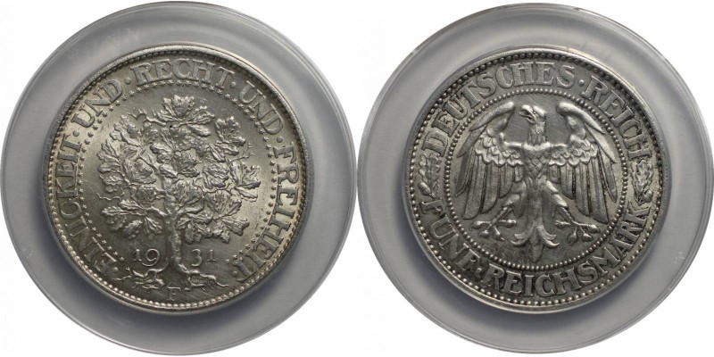 Deutsche Münzen und Medaillen ab 1871, WEIMARER REPUBLIK. Eichbaum. 5 Reichmark ...