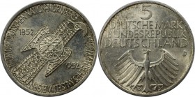 Deutsche Münzen und Medaillen ab 1945, BUNDESREPUBLIK DEUTSCHLAND. Germanisches Museum. 5 Mark 1952 D, Silber. Jaeger 388. Fast Stempelglanz. Haarkrat...