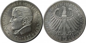 Deutsche Münzen und Medaillen ab 1945, BUNDESREPUBLIK DEUTSCHLAND. 100. Todestag von Joseph Freiherr von Eichendorff (1788 - 1857). 5 Mark 1957 J, Sil...
