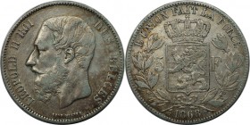 Europäische Münzen und Medaillen, Belgien / Belgium. Leopold II. 5 Francs 1868, Silber. 0.72 OZ. KM 24. Sehr schön-vorzüglich